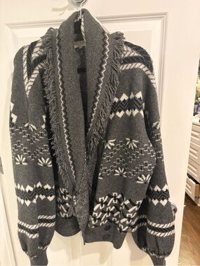 Hale Bob Grey & White Knit Cardigan with Shawl Collar